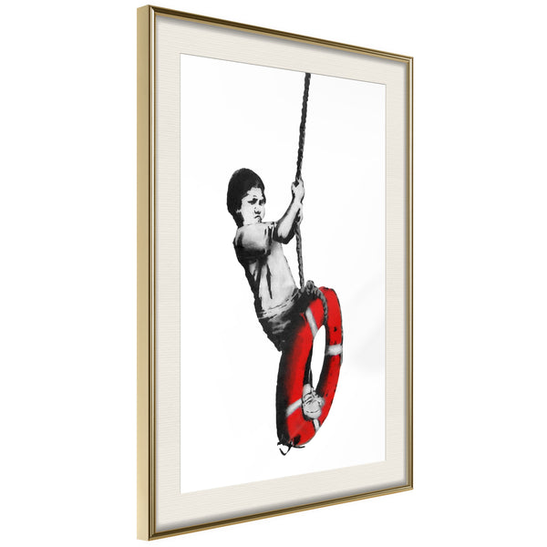 Poster - Banksy: Swinger  - goud passepartout