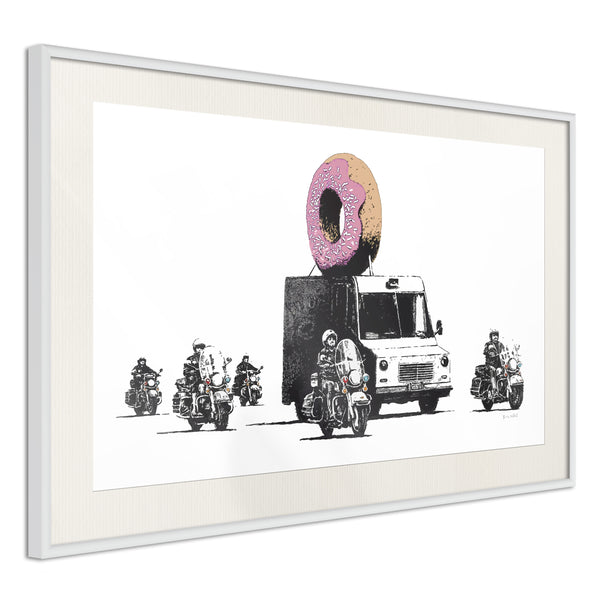 Poster - Banksy: Donuts (Strawberry)  - wit passepartout