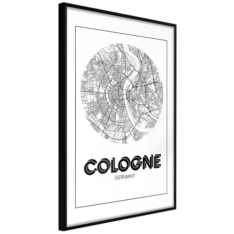 Poster - City Map: Cologne (Round)  - zwart