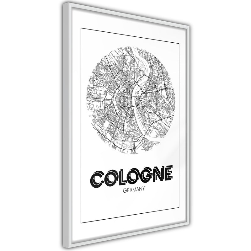 Poster - City Map: Cologne (Round)  - wit