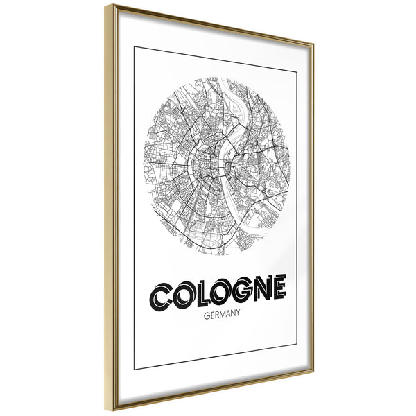 Poster - City Map: Cologne (Round)  - goud