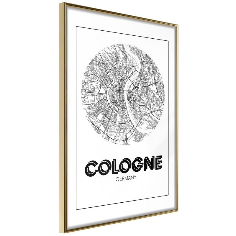 Poster - City Map: Cologne (Round)  - goud