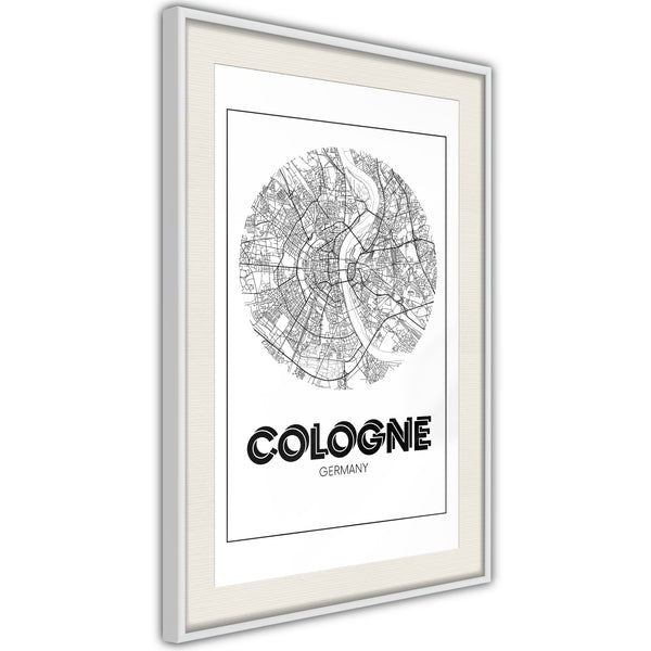 Poster - City Map: Cologne (Round)  - wit passepartout