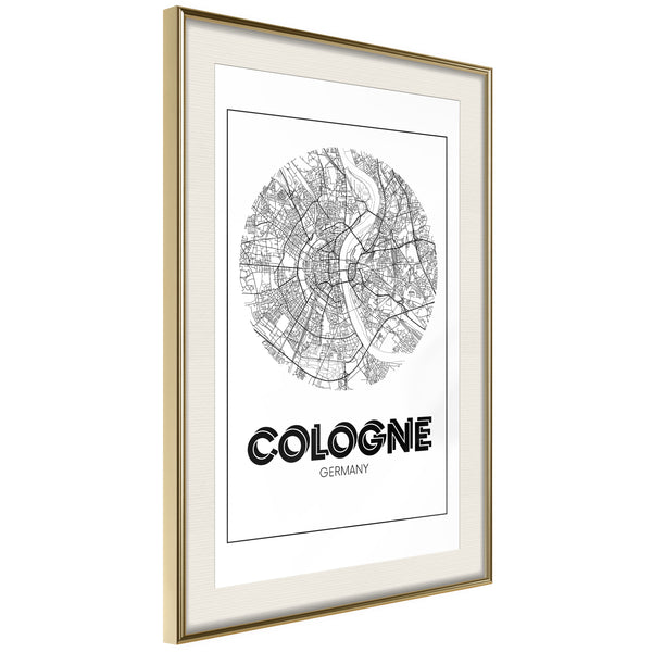 Poster - City Map: Cologne (Round)  - goud passepartout