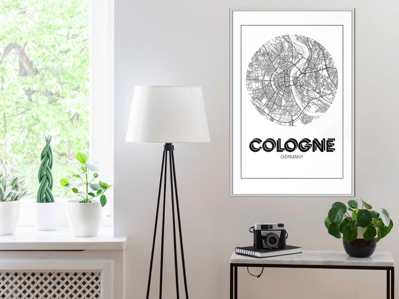 Poster - City Map: Cologne (Round)  - wit