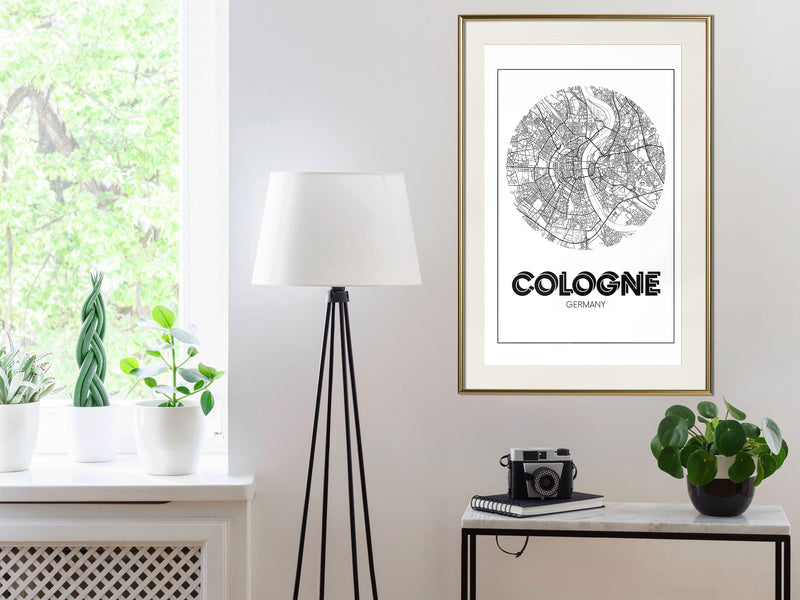 Poster - City Map: Cologne (Round)  - goud passepartout