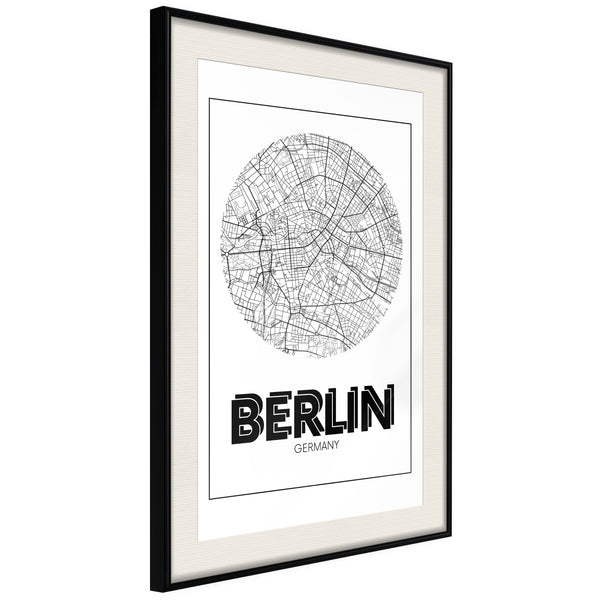 Poster - City Map: Berlin (Round)  - zwart passepartout