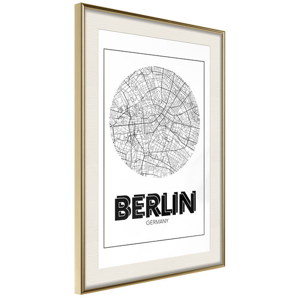 Poster - City Map: Berlin (Round)  - goud passepartout