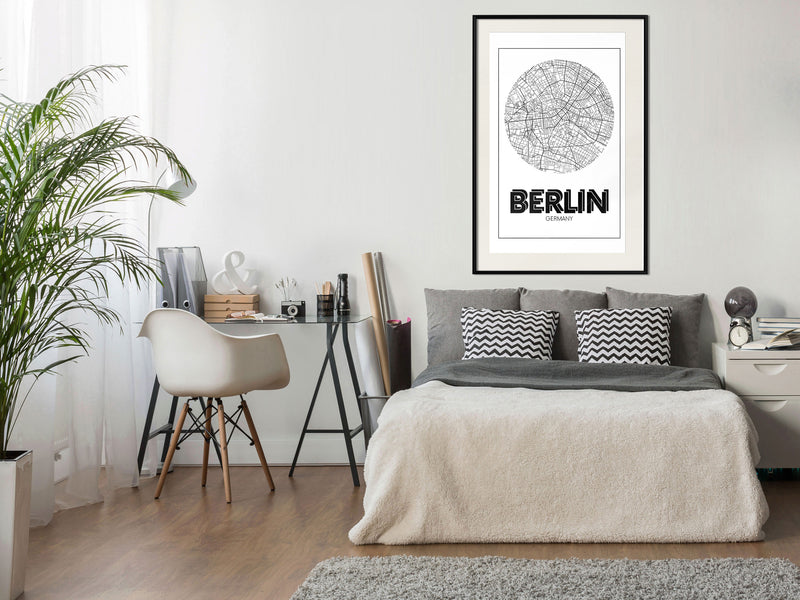 Poster - City Map: Berlin (Round)  - zwart passepartout