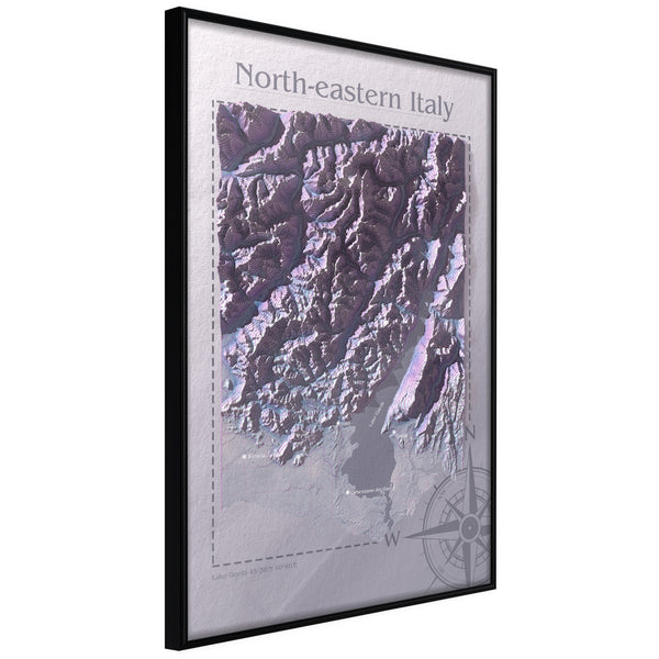 Poster - Raised Relief Map: North-Eastern Italy  - zwart