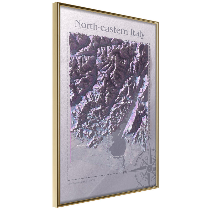 Poster - Raised Relief Map: North-Eastern Italy  - goud