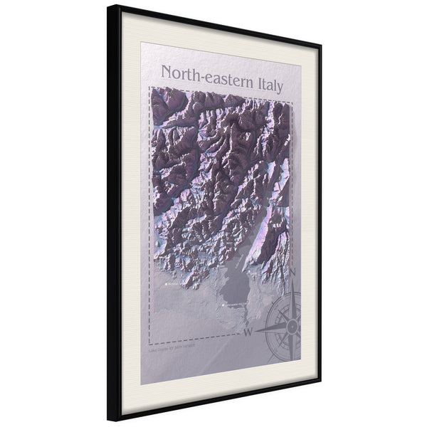 Poster - Raised Relief Map: North-Eastern Italy  - zwart passepartout