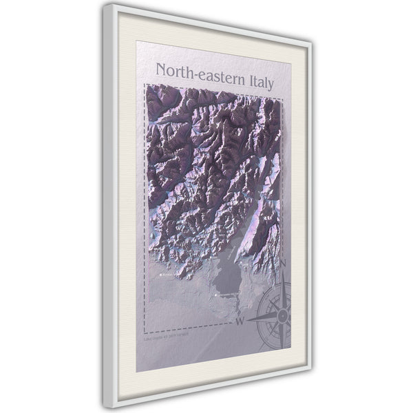 Poster - Raised Relief Map: North-Eastern Italy  - wit passepartout