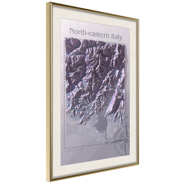 Poster - Raised Relief Map: North-Eastern Italy  - goud passepartout