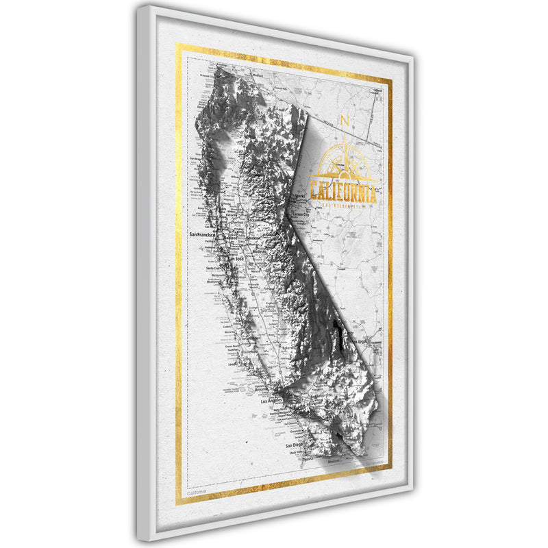 Poster - Raised Relief Map: California  - wit