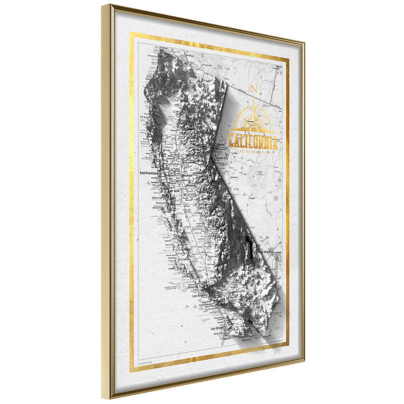 Poster - Raised Relief Map: California  - goud