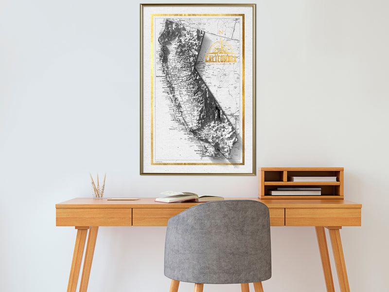 Poster - Raised Relief Map: California  - goud