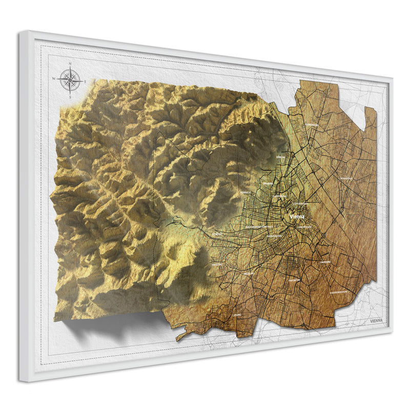 Poster - Raised Relief Map: Vienna  - wit