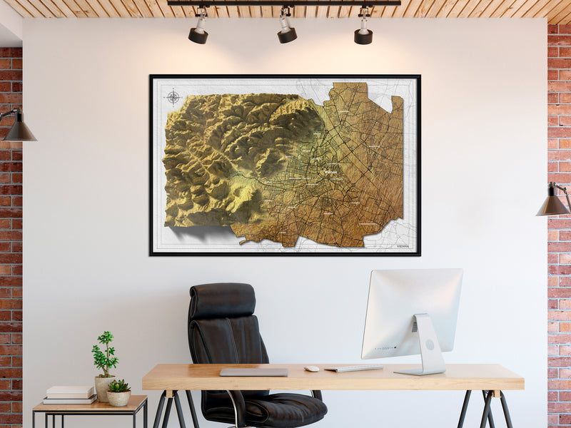 Poster - Raised Relief Map: Vienna  - zwart