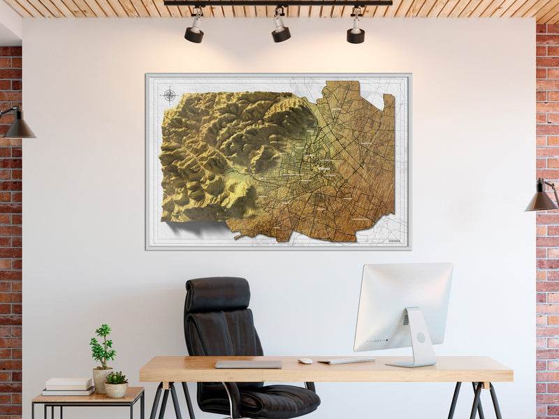 Poster - Raised Relief Map: Vienna  - wit