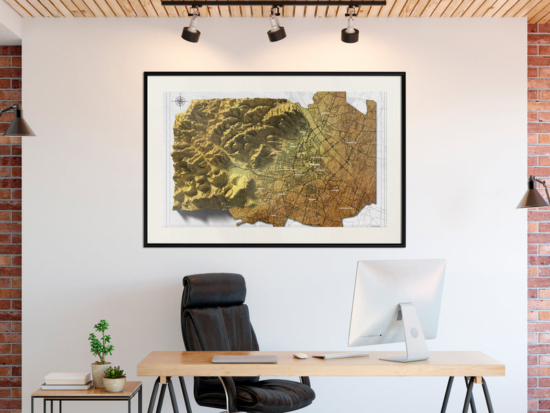 Poster - Raised Relief Map: Vienna  - zwart passepartout