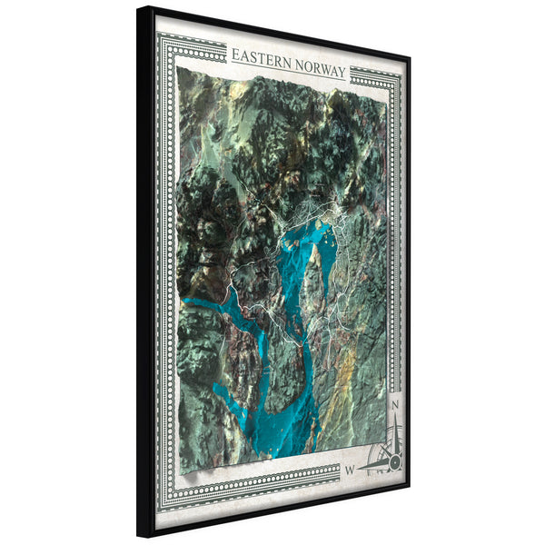 Poster - Raised Relief Map: Eastern Norway  - zwart