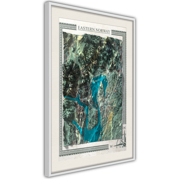 Poster - Raised Relief Map: Eastern Norway  - wit passepartout