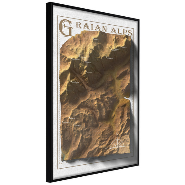 Poster - Raised Relief Map: Graian Alps  - zwart
