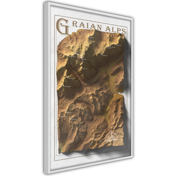 Poster - Raised Relief Map: Graian Alps  - wit