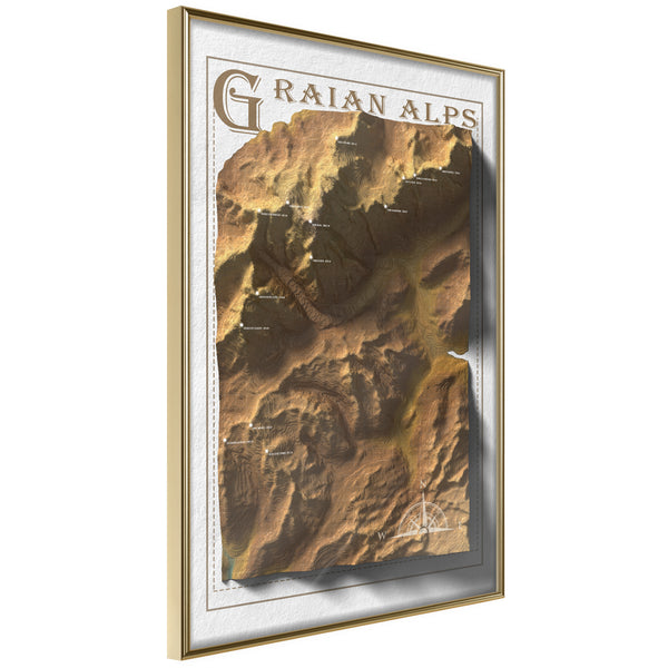 Poster - Raised Relief Map: Graian Alps  - goud