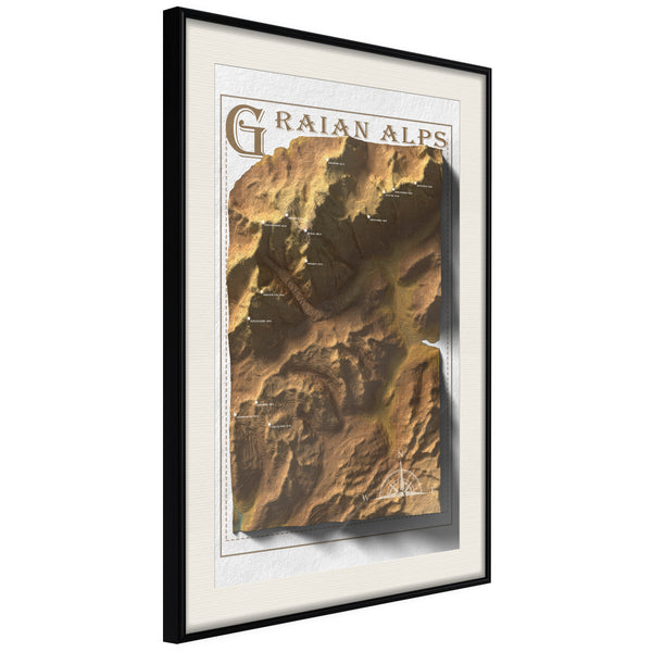 Poster - Raised Relief Map: Graian Alps  - zwart passepartout