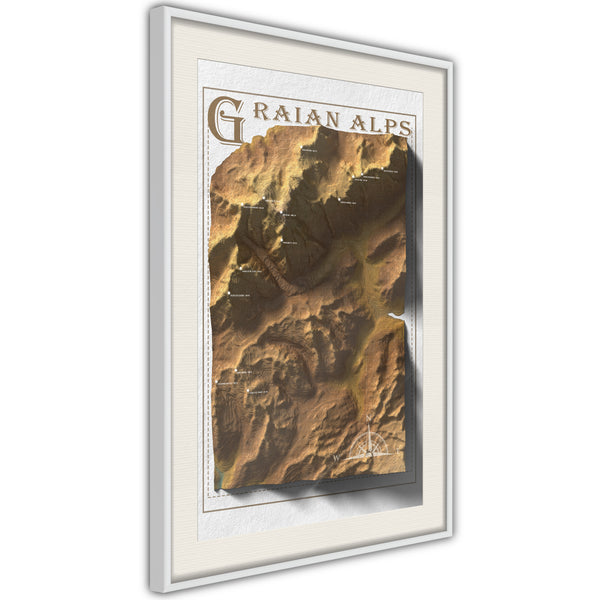 Poster - Raised Relief Map: Graian Alps  - wit passepartout