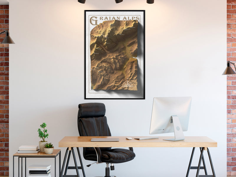 Poster - Raised Relief Map: Graian Alps  - zwart