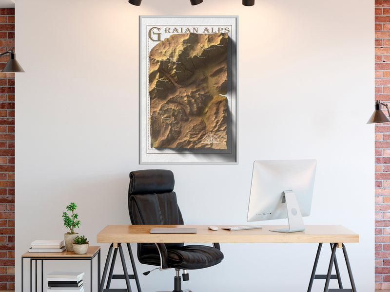 Poster - Raised Relief Map: Graian Alps  - wit