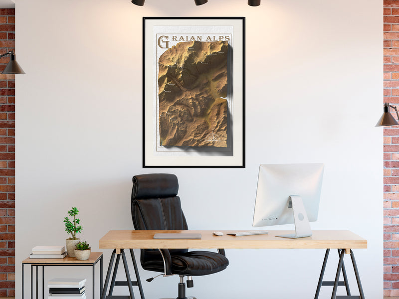 Poster - Raised Relief Map: Graian Alps  - zwart passepartout