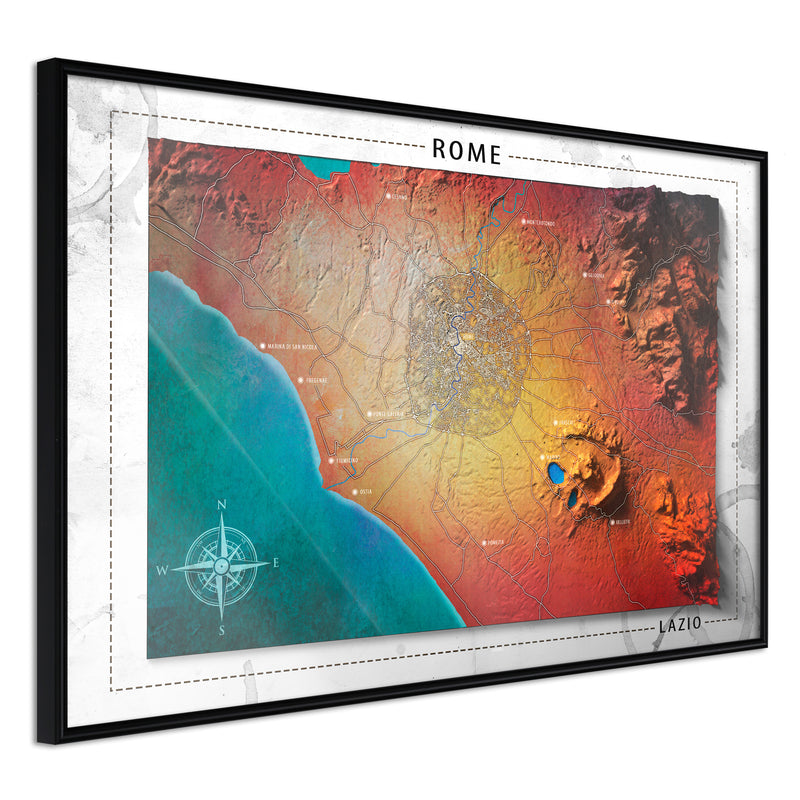 Poster - Raised Relief Map: Rome  - zwart