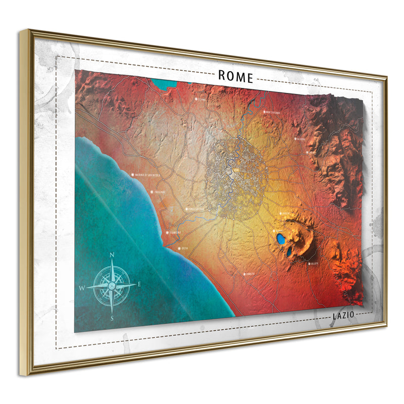 Poster - Raised Relief Map: Rome  - goud