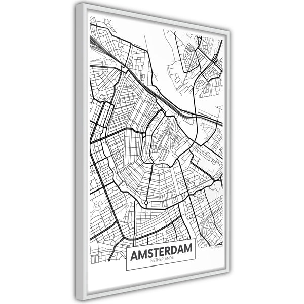 Poster - City map: Amsterdam  - wit