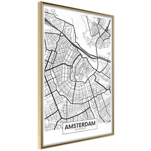 Poster - City map: Amsterdam  - goud