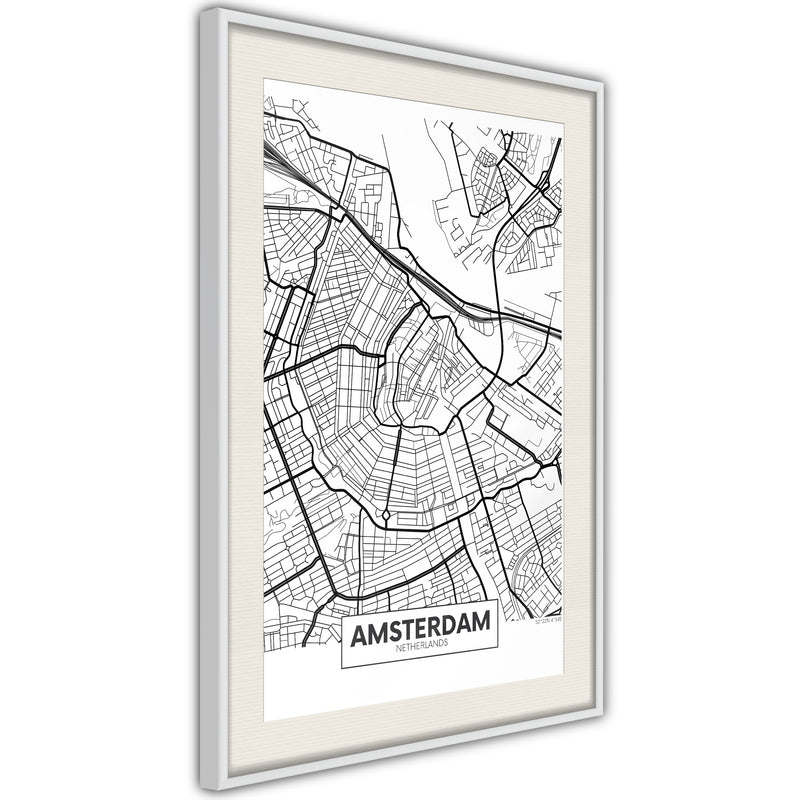 Poster - City map: Amsterdam  - wit passepartout