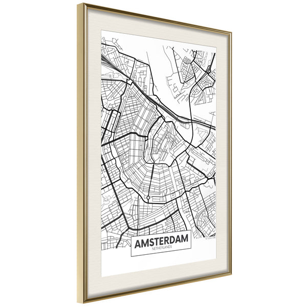 Poster - City map: Amsterdam  - goud passepartout