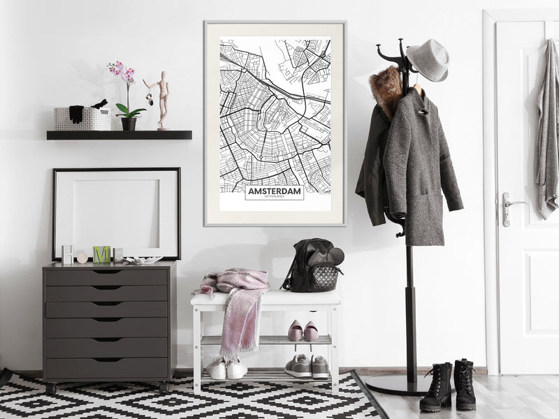 Poster - City map: Amsterdam  - wit passepartout