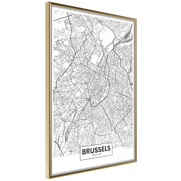 Poster - City map: Brussels  - goud