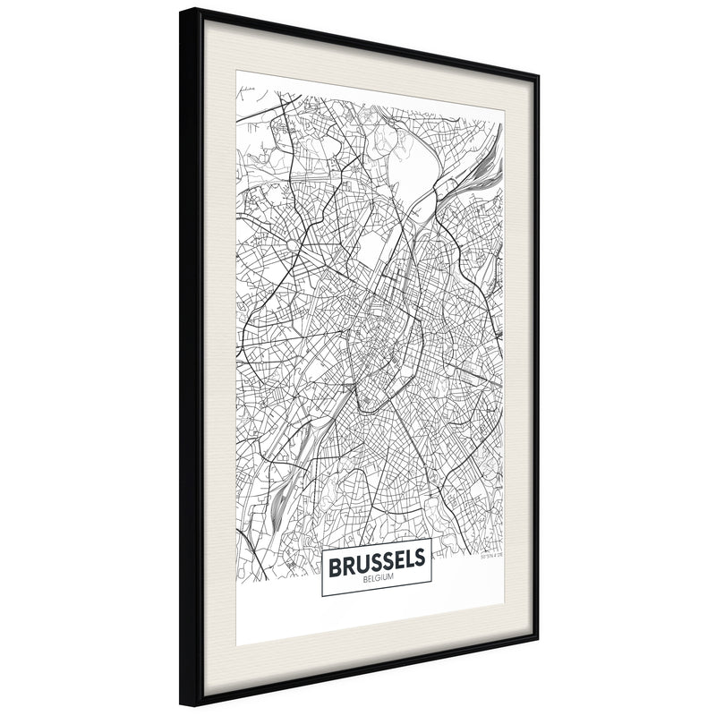 Poster - City map: Brussels  - zwart passepartout