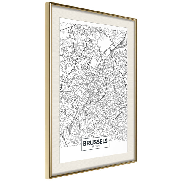 Poster - City map: Brussels  - goud passepartout