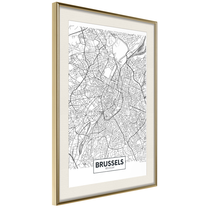 Poster - City map: Brussels  - goud passepartout