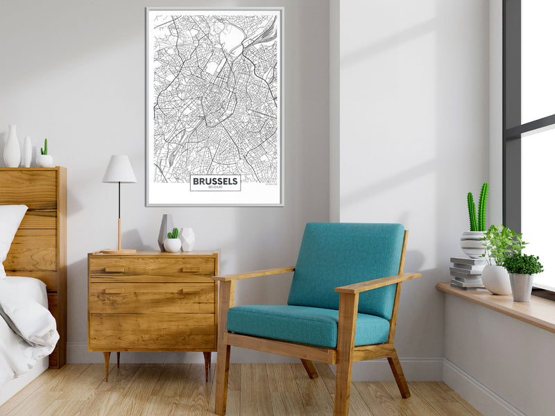 Poster - City map: Brussels  - wit