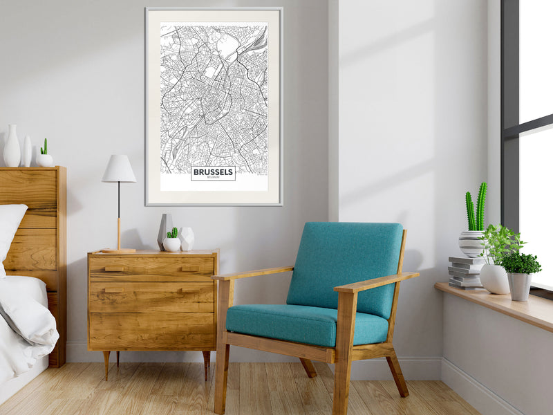 Poster - City map: Brussels  - wit passepartout