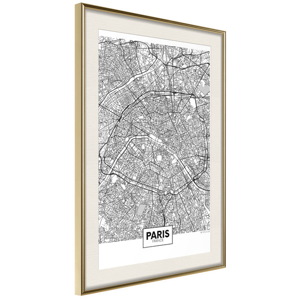 Poster - City Map: Paris  - goud passepartout