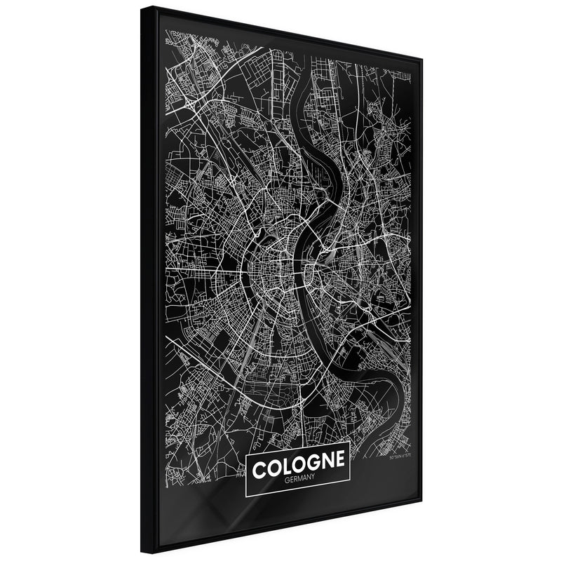 Poster - City Map: Cologne (Dark)  - zwart